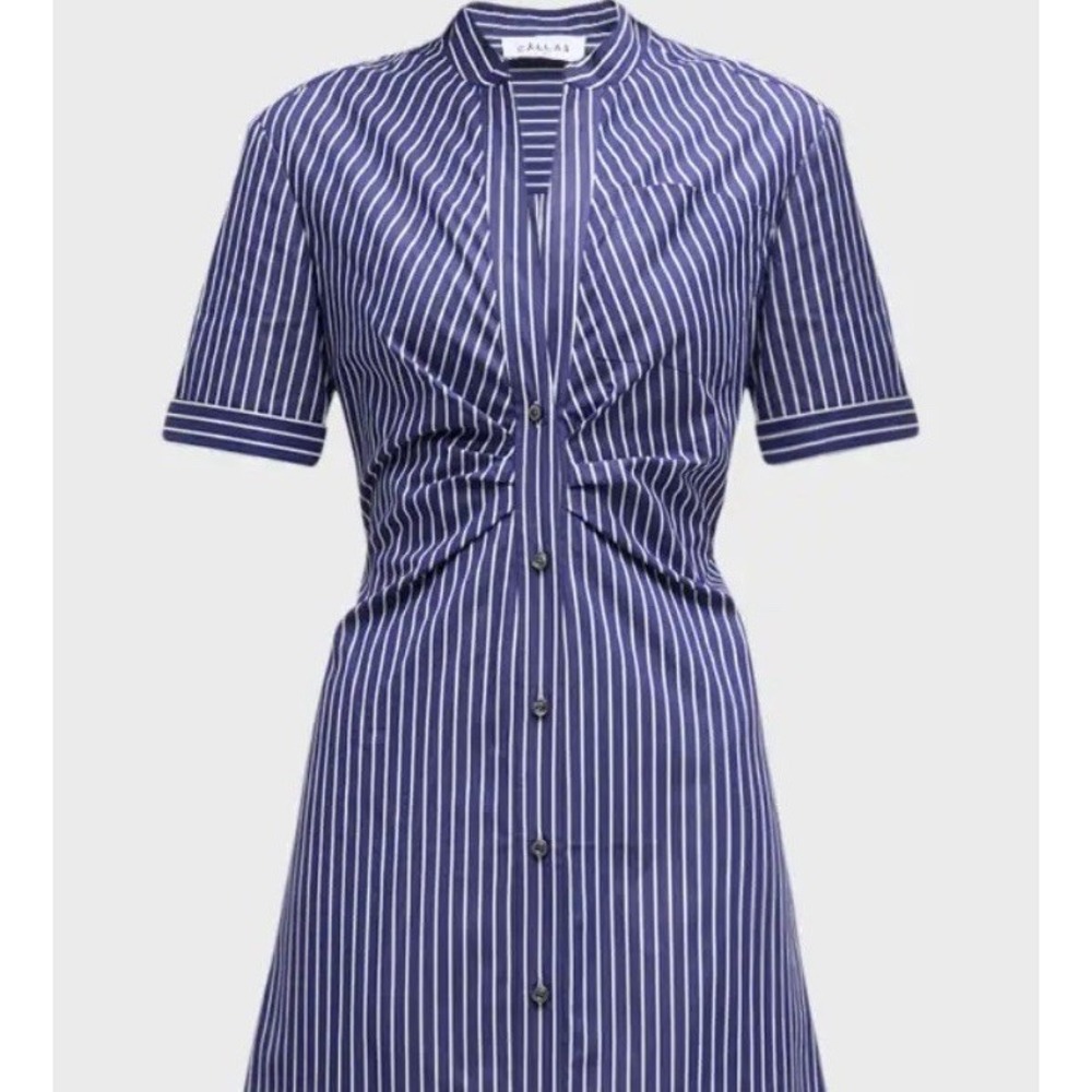 Callas Milano Noor Striped Shirtdress with Gathered Waist Size 38 US 2